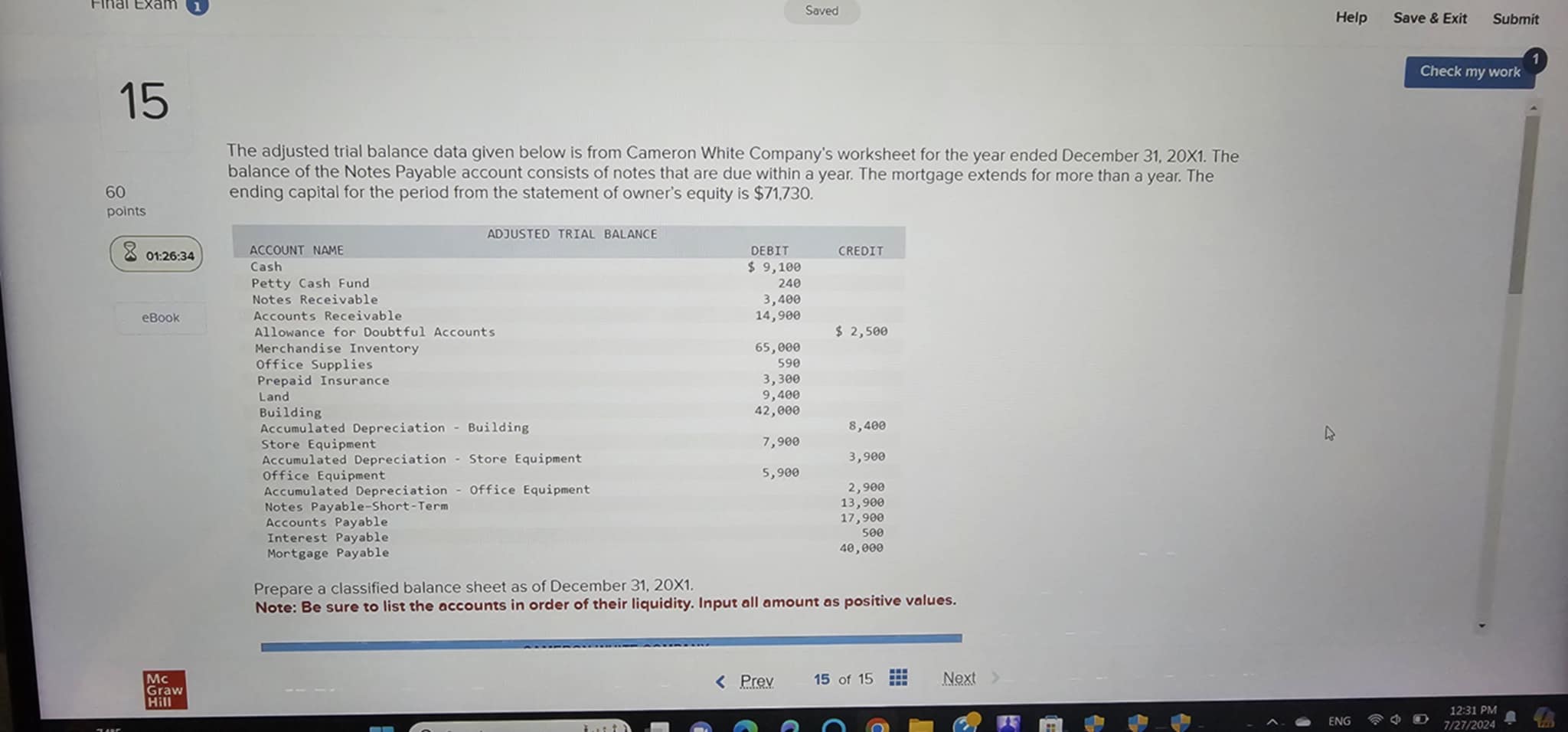 Saved Help Save & Exit Submit Check my work 15