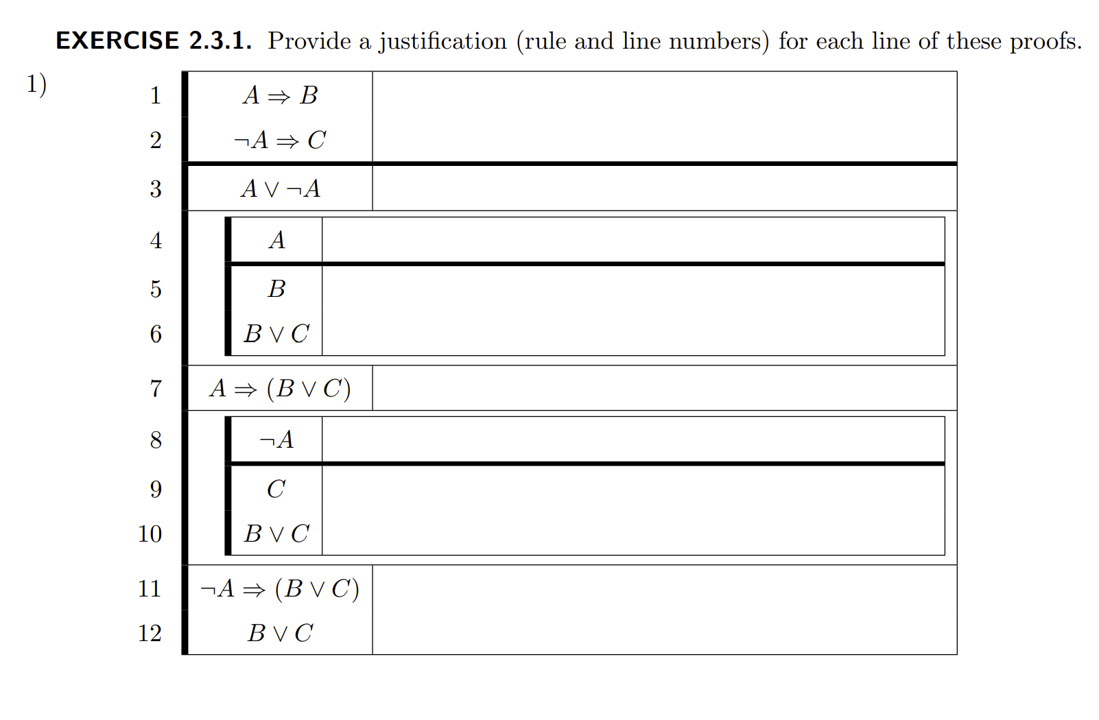 EXERCISE 2.3.1. Provide a justification (rule and