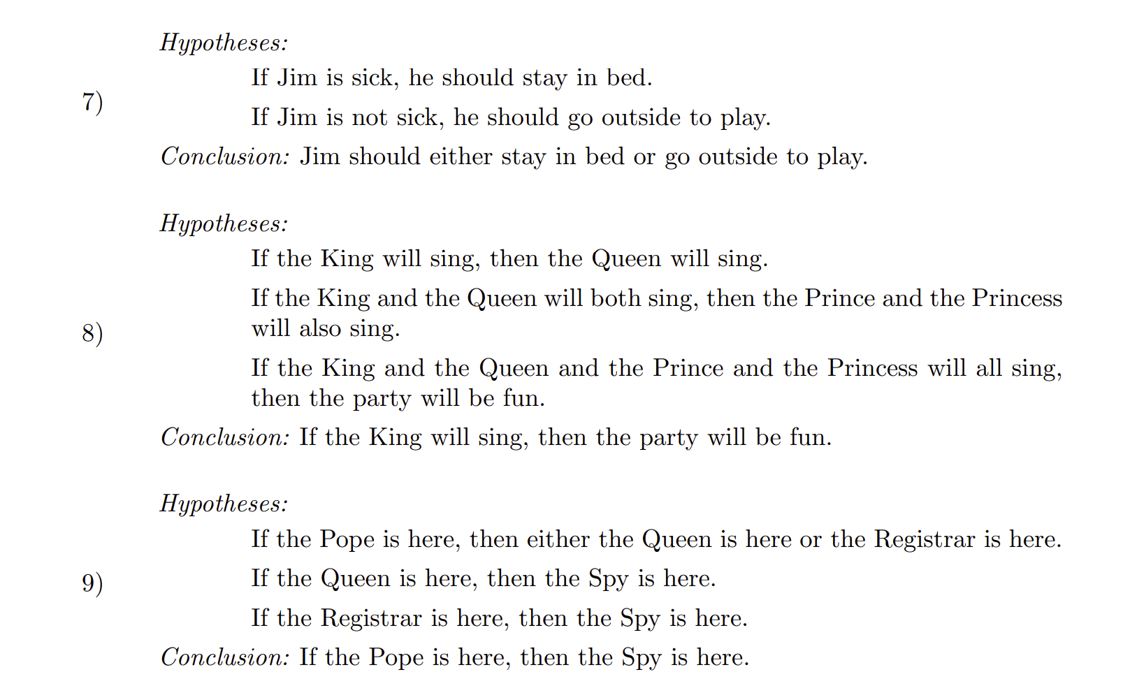 EXERCISE 2.3.1. Provide a justification (rule and