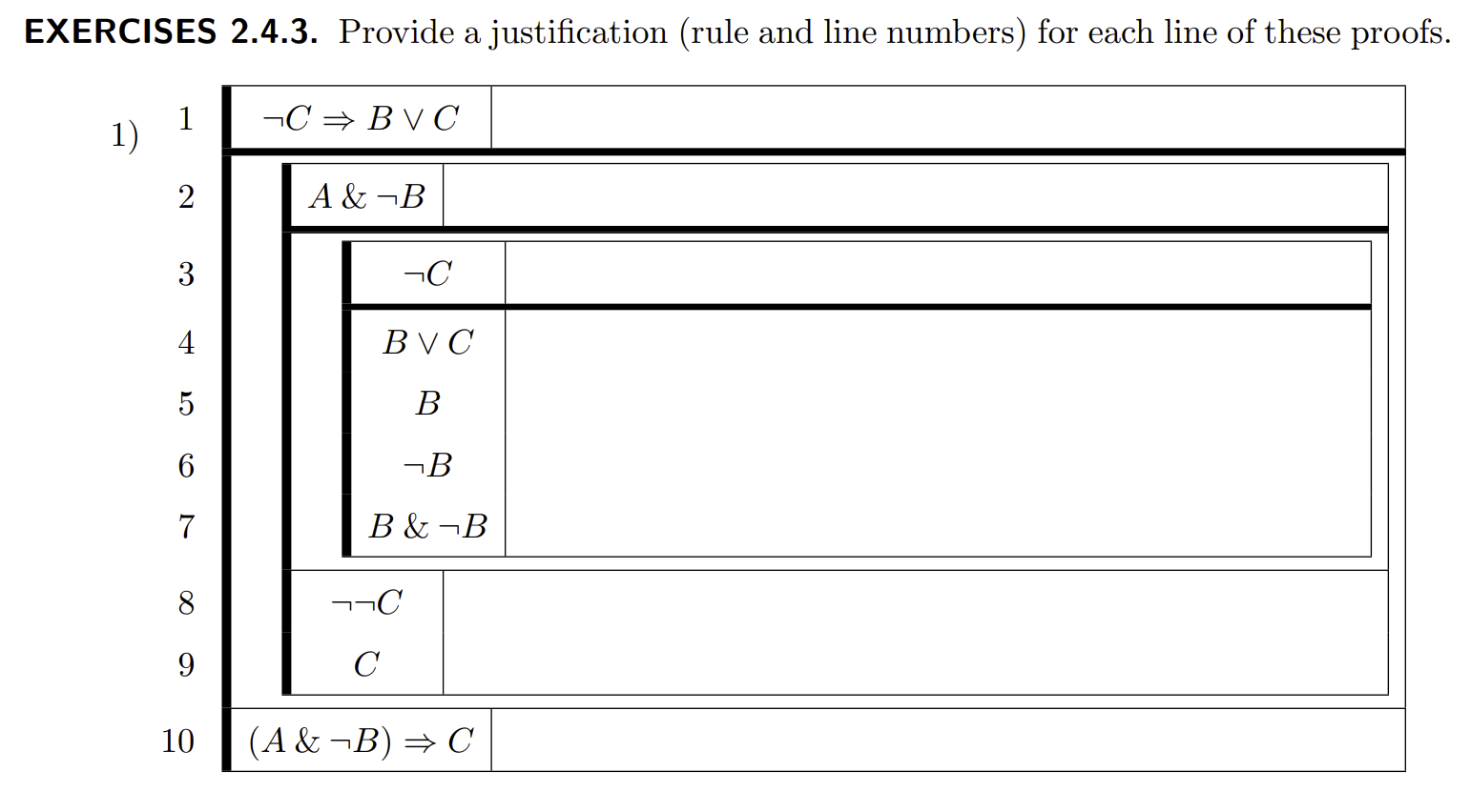 EXERCISE 2.3.1. Provide a justification (rule and