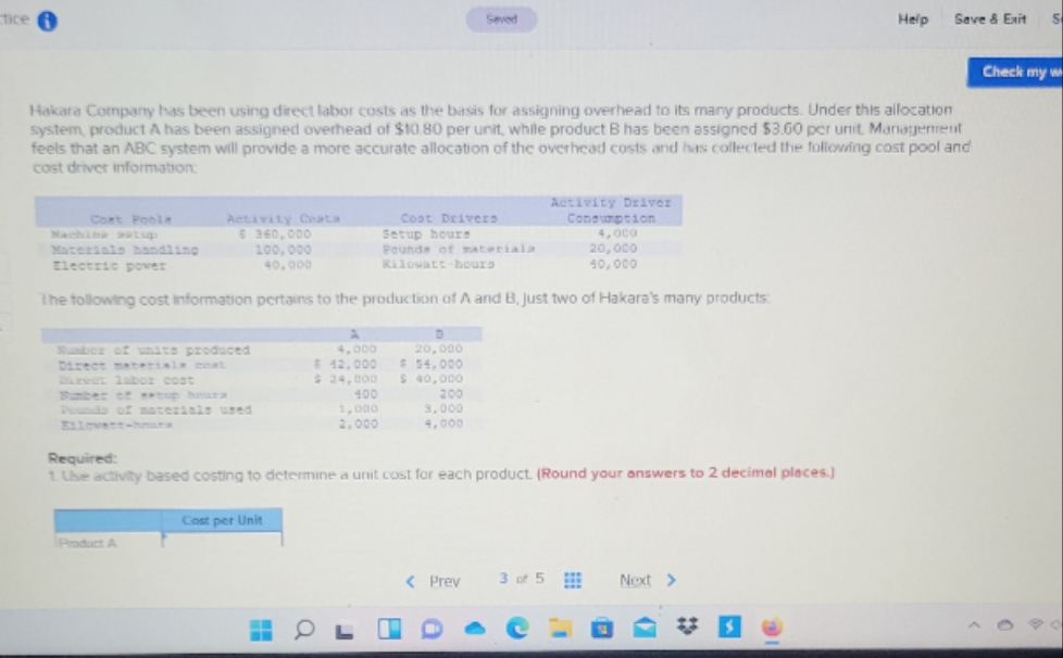 I need help finding the total cost per unit for