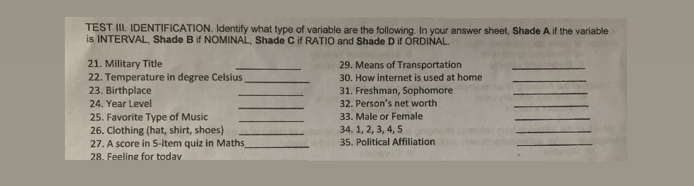 TEST III. IDENTIFICATION. Identify what type of