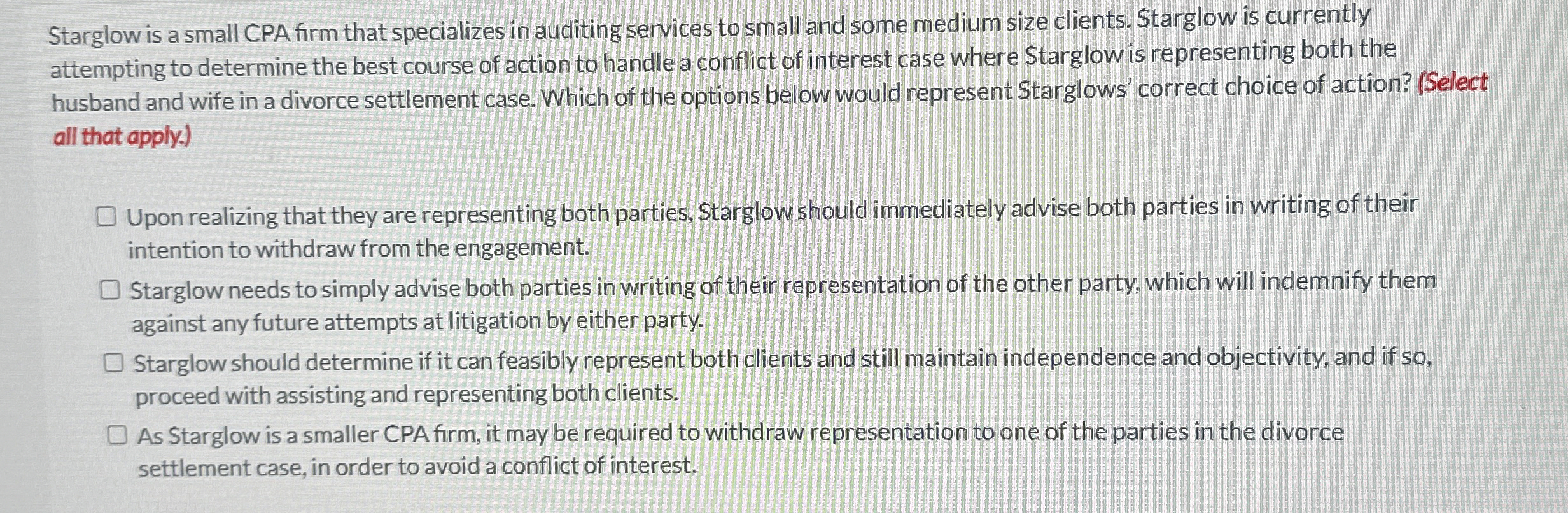 Upon realizing that they are representing both