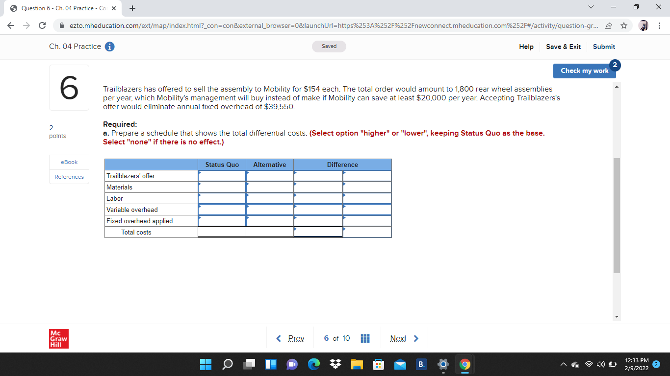 Question 6 - Ch. 04 Practice - Co X + X > C A