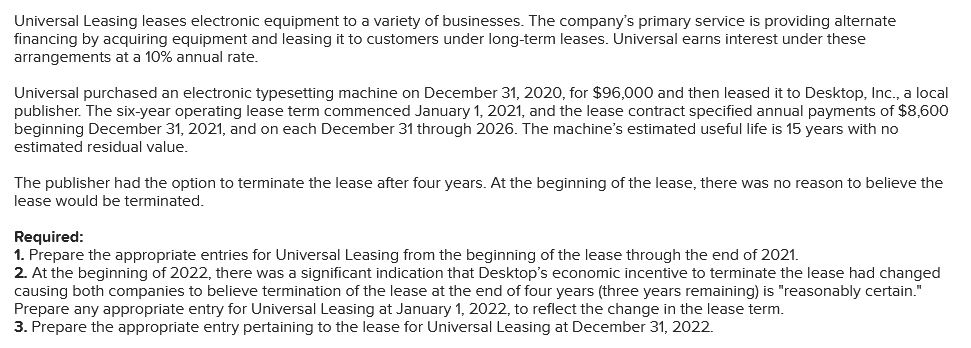 Can you help with this? Universal Leasing leases