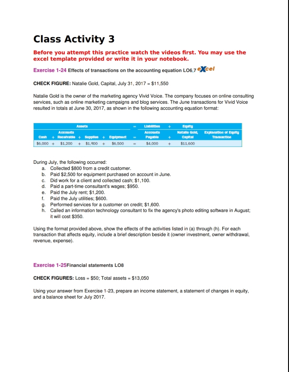 please send me answer Class Activity 3 Before you