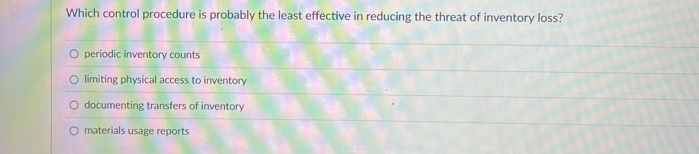Which control procedure is probably the least