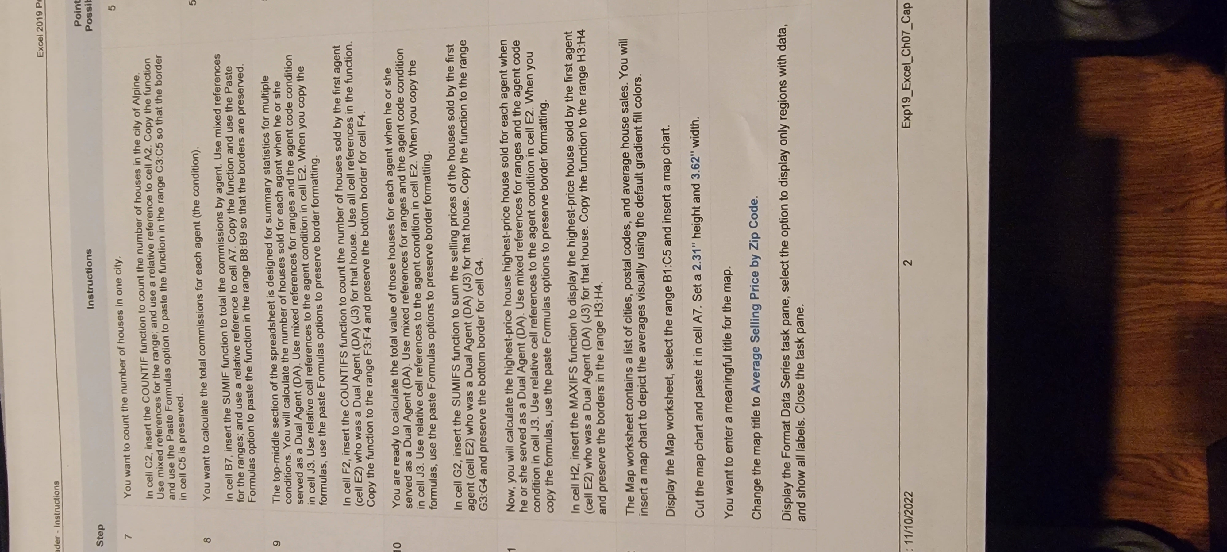 Excel 2019 Proje der - Instructions Points Step