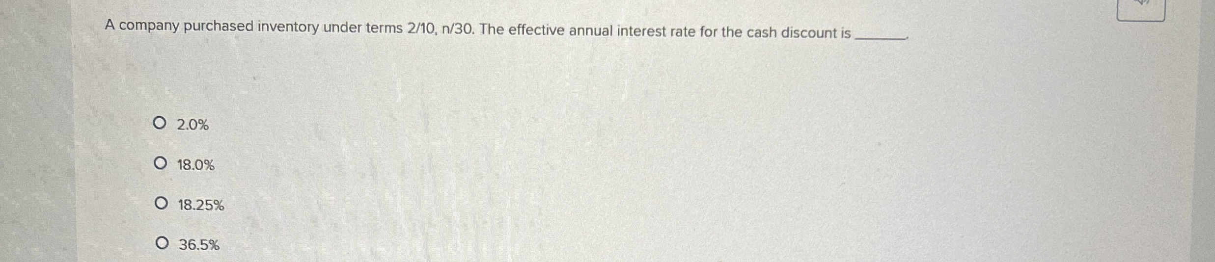 A company purchased inventory under terms 2 1 0 ,