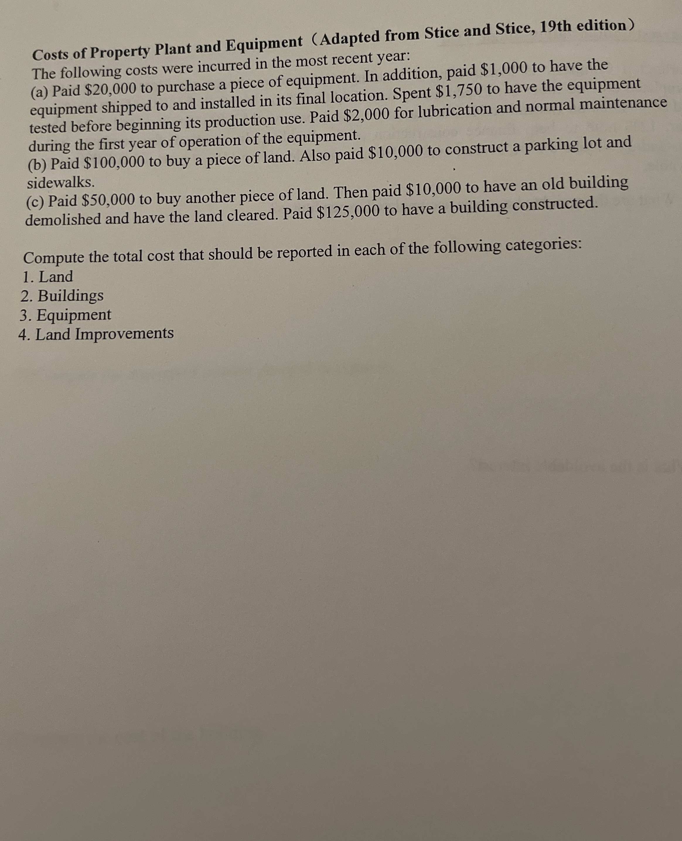 Costs of Property Plant and Equipment ( Adapted