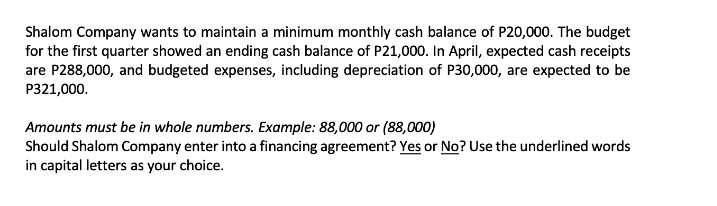 Shalom Company wants to maintain a minimum
