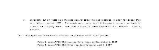 Inventory cut-off tests also Indicate several