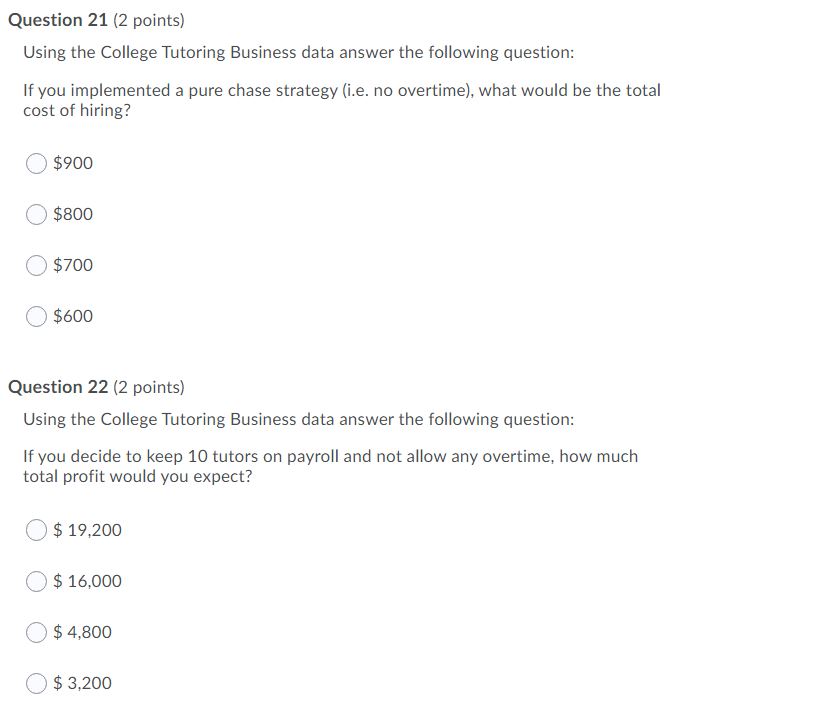 PLease Answer Question 21 [2 points) Using the