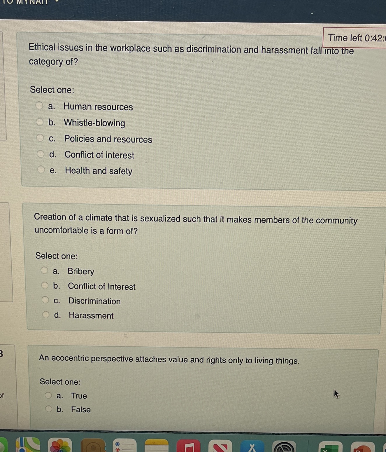 Time left 0:42 Ethical issues in the workplace