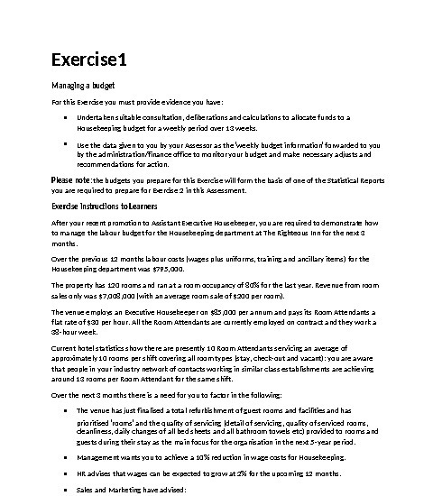 Exercise1 Managing a budget For thi Exercise you