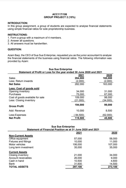 ACC117/106 GROUP PROJECT 2 (15%) INTRODUCTION: In