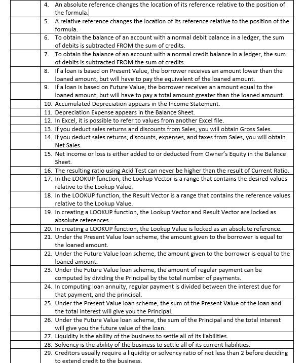 T/F and Identification 4. An absolute reference