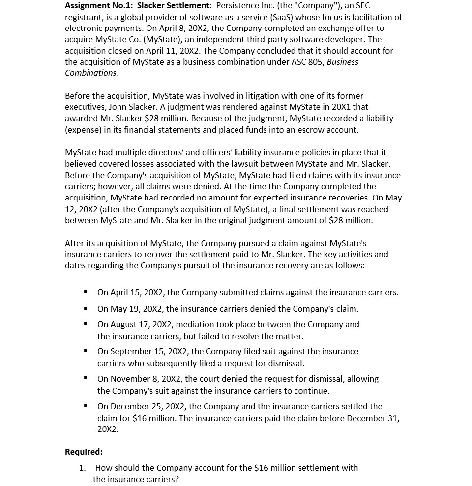 Assignment No.1: Slacker Settlement: Persistence