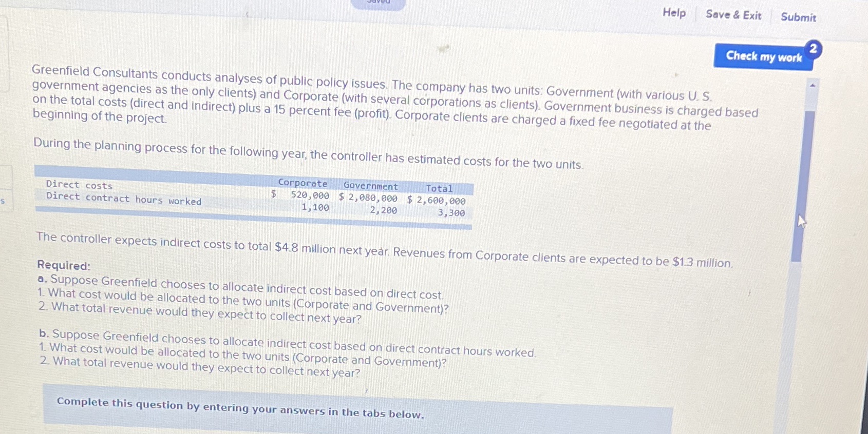 Help Save & Exit Submit Check my work Greenfield