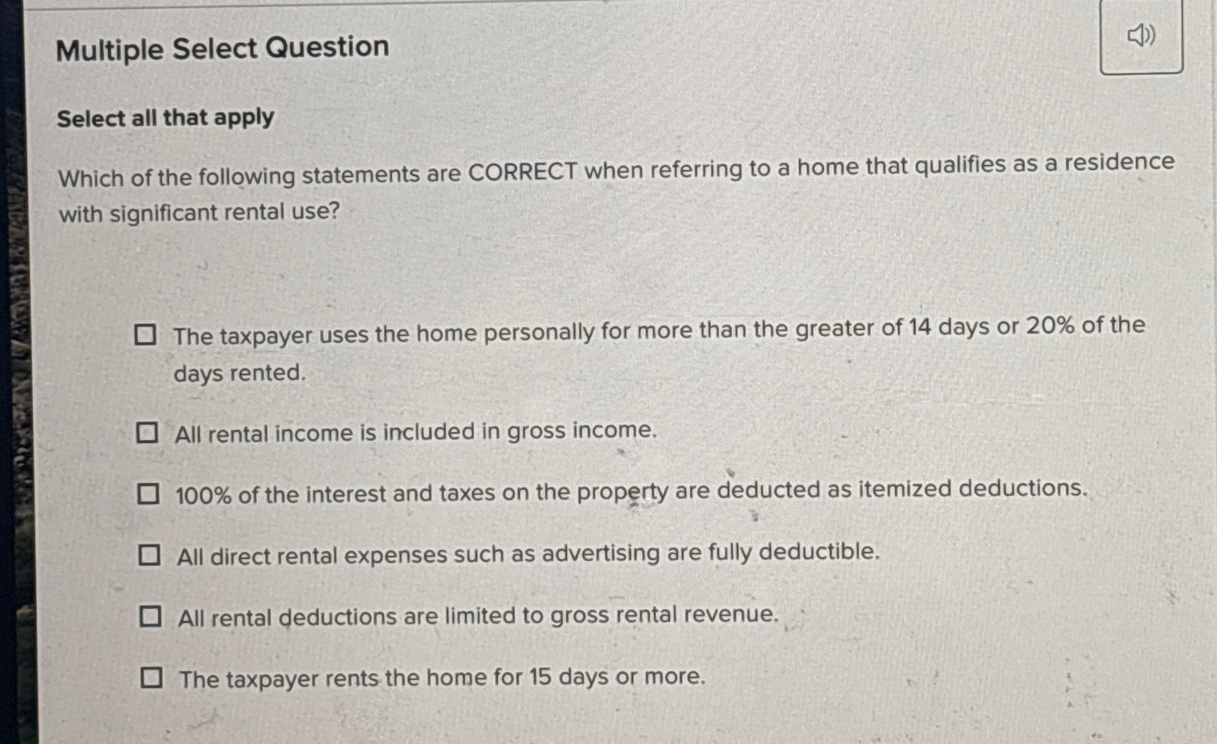 Multiple Select Question Select all that apply