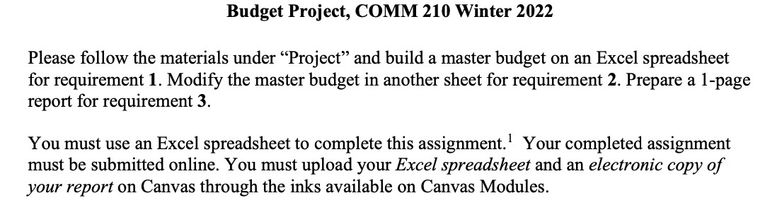 Budget Project, COMM 210 Winter 2022 Please