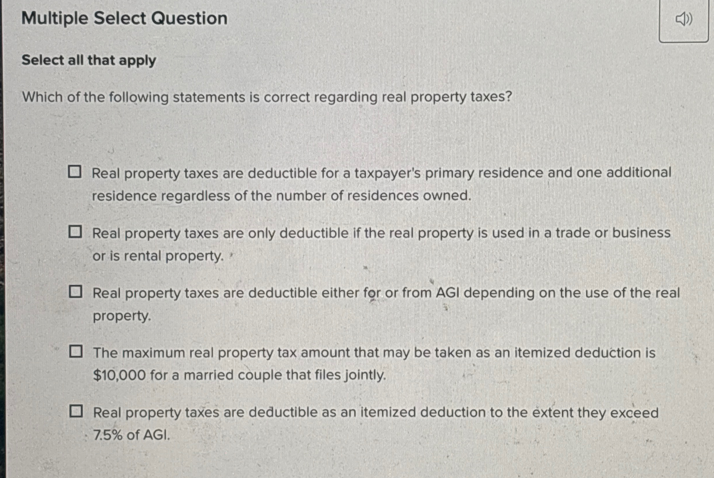 Multiple Select Question Select all that apply