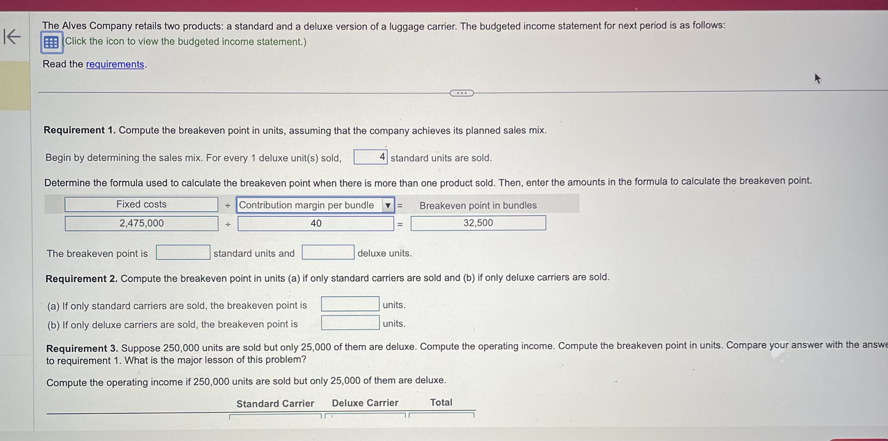 K The Alves Company retails two products: a