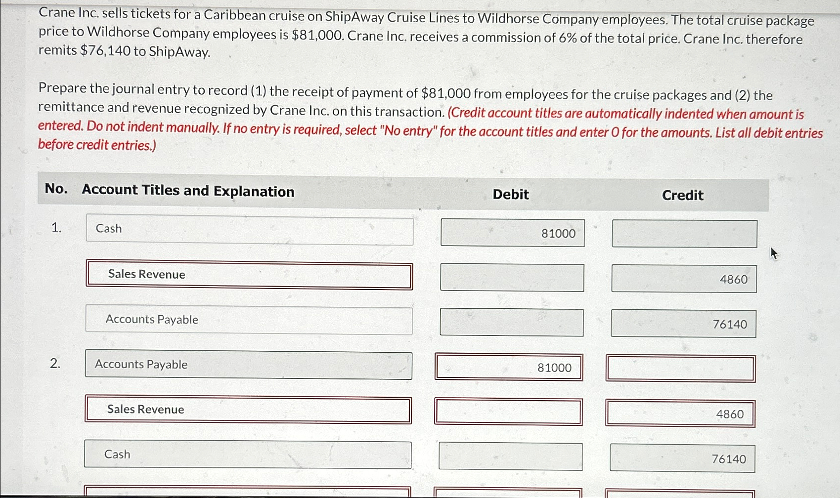 Crane Inc. sells tickets for a Caribbean cruise