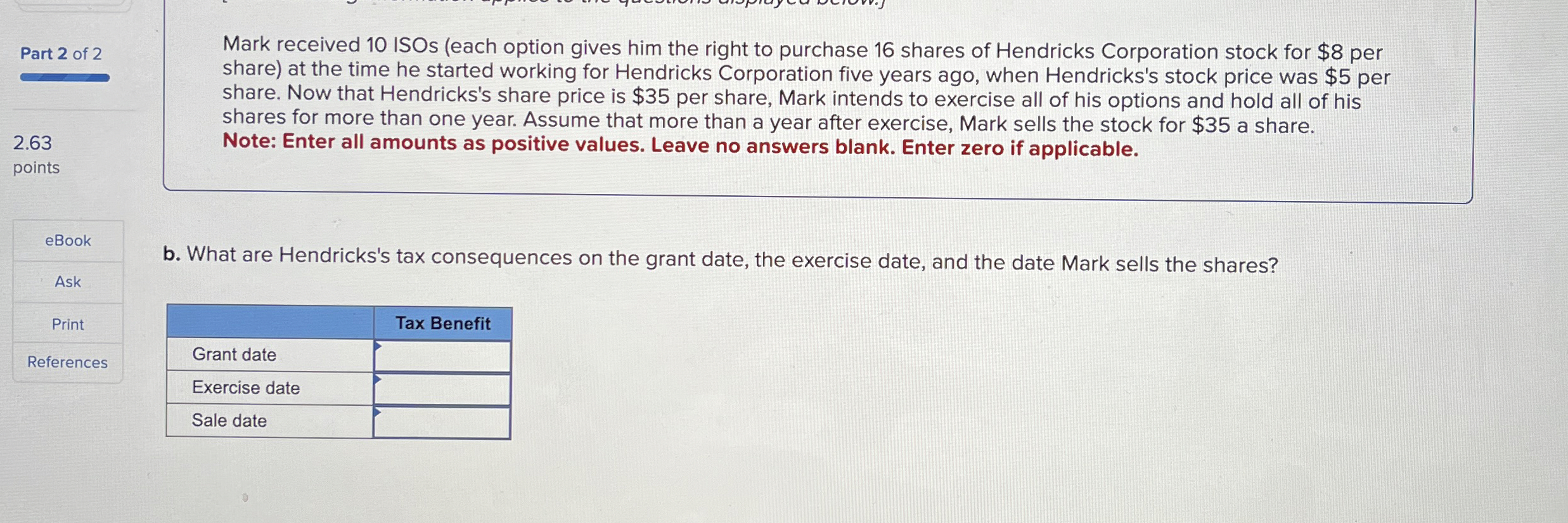Part 2 of 2 Mark received 1 0 ISOs ( each option