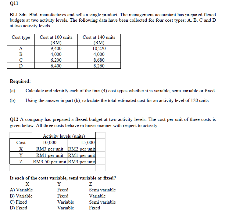 Tutorial 1: Introduction to Management Accounting