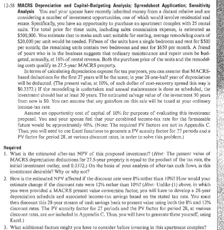 12-58 MACRS Depreciation and Capital-Budgeting