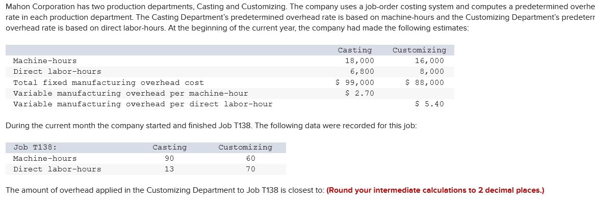 How do you do this? Mahon Corporation has two