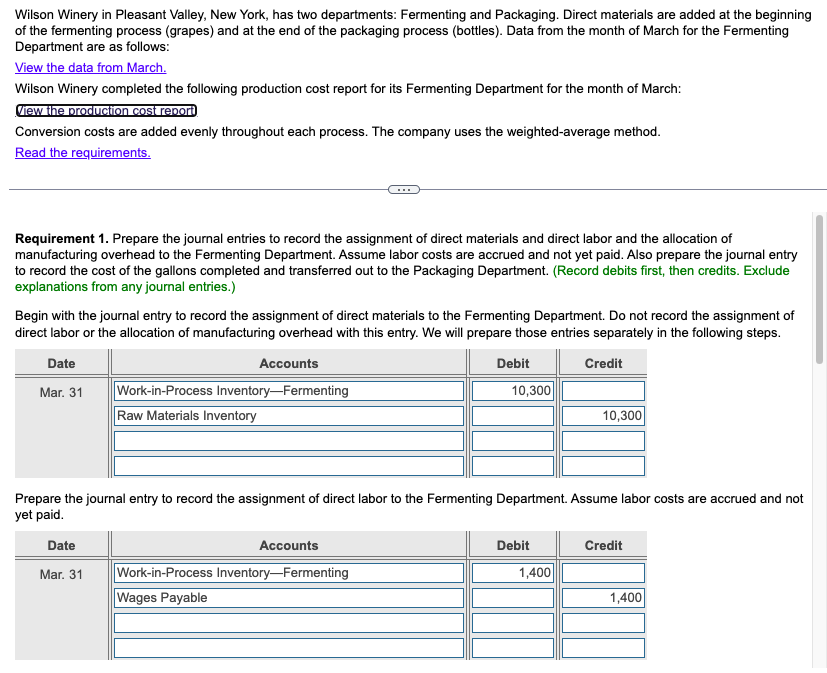 Data from March GALLONS Beginning Work-in-Process