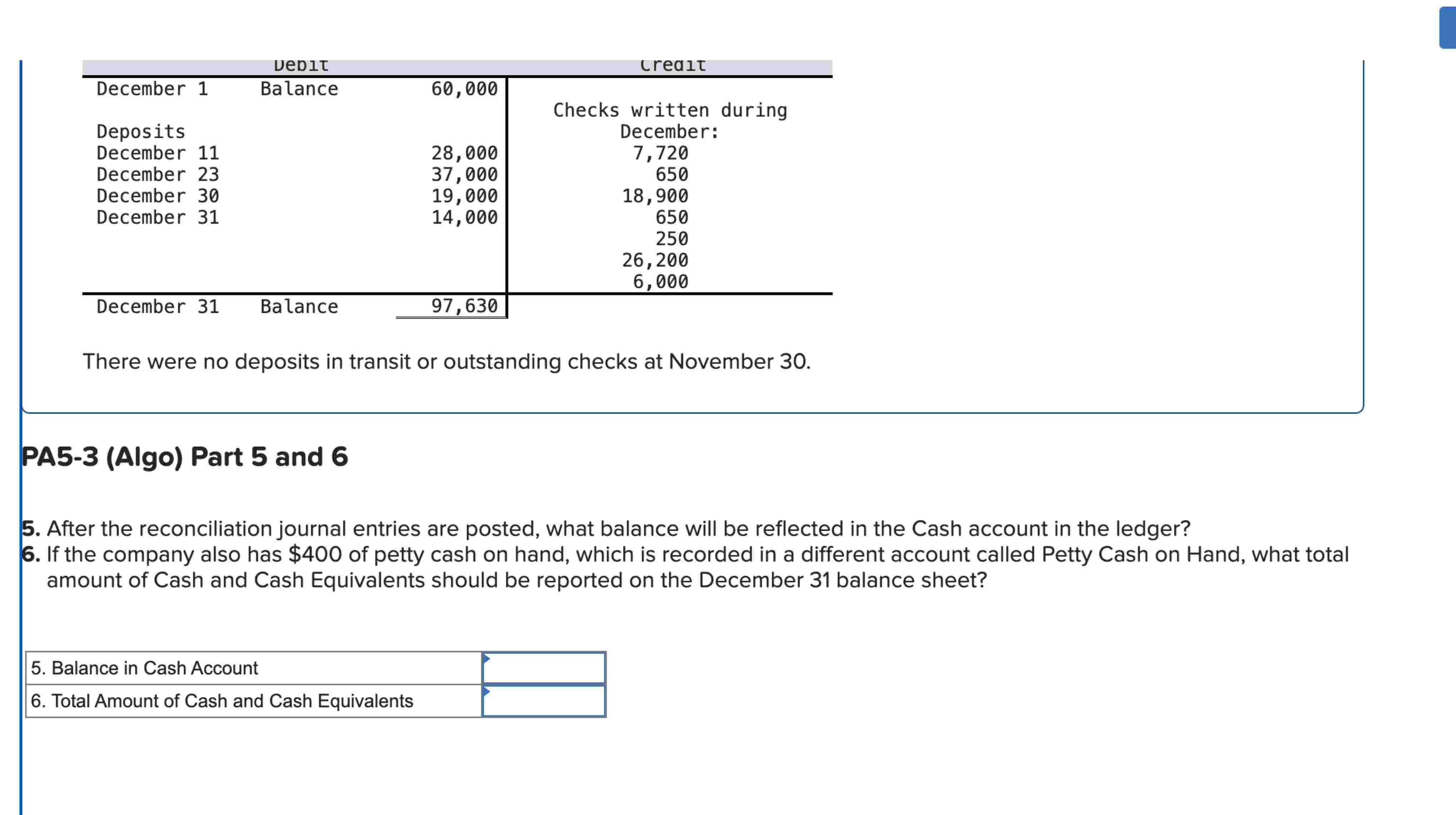 There were no deposits in transit or outstanding