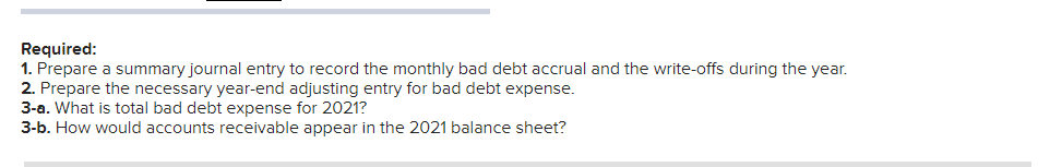 Required: 1- Prepare a summaryjournal entry to