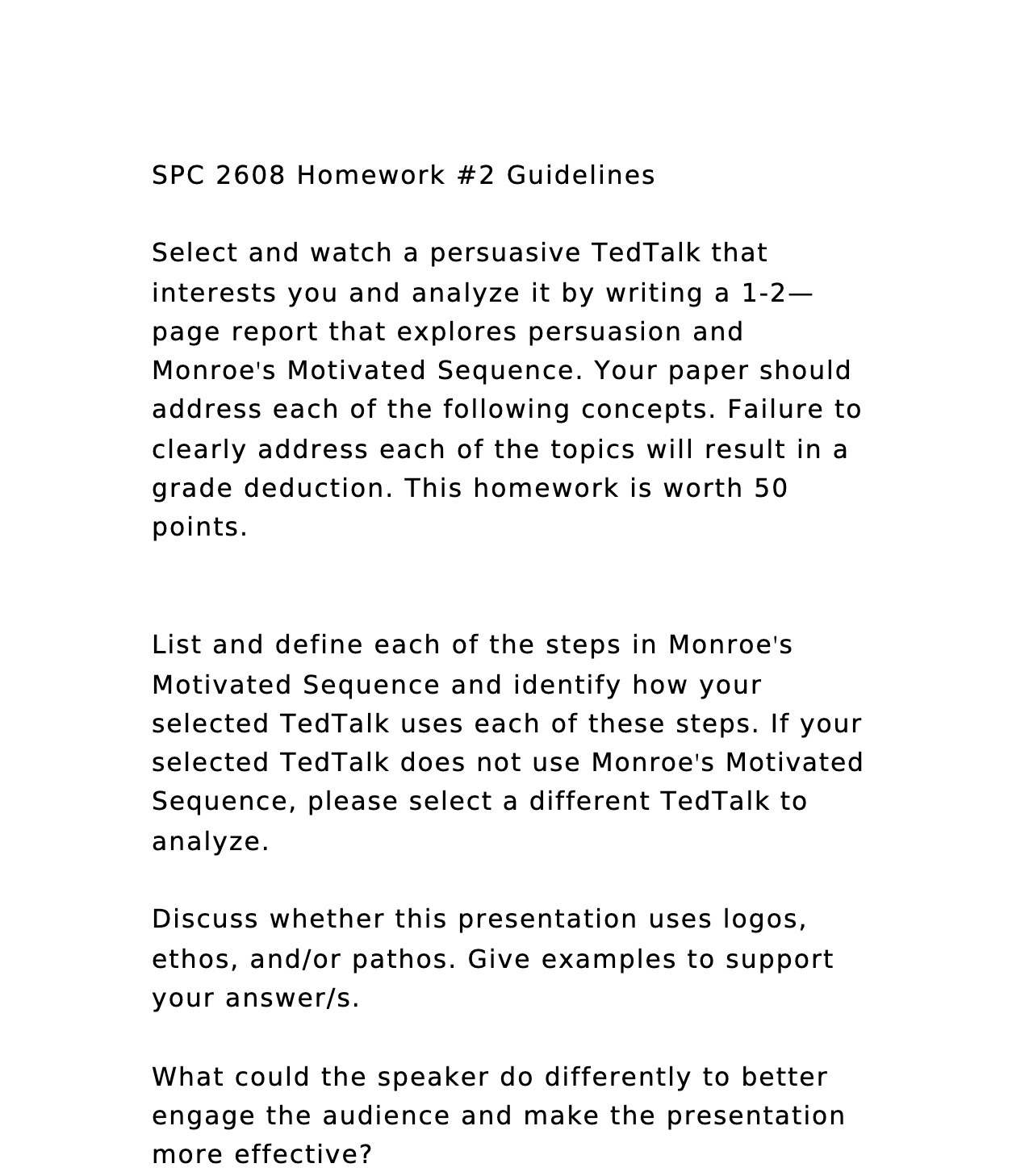 SPC 2608 Homework #2 Guidelines Select and watch
