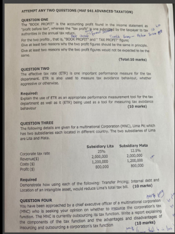 ATTEMPT ANY TWO QUESTIONS ( MAF 9 4 1 ADVANCED