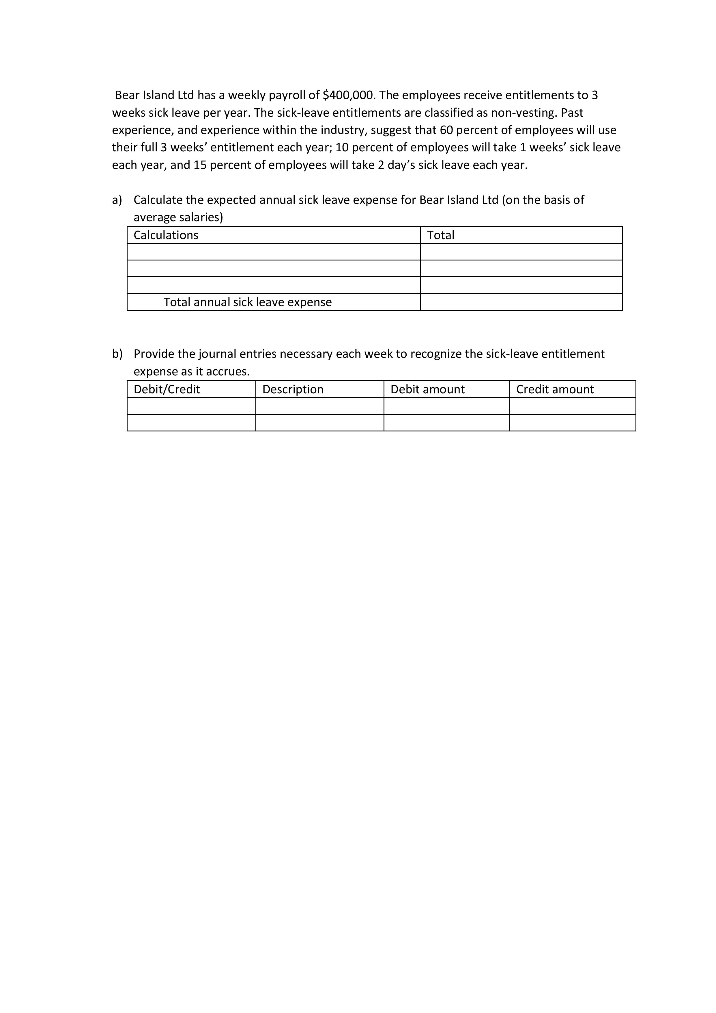 This is the complete question Bear Island Ltd has