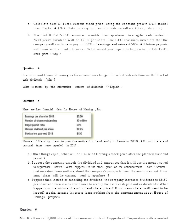 a. Calculate Surf & Turf's current stock