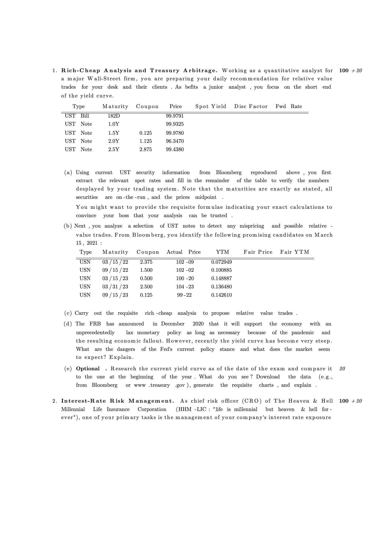 1. Rich-Cheap Analysis and Treasury Arbitrage.