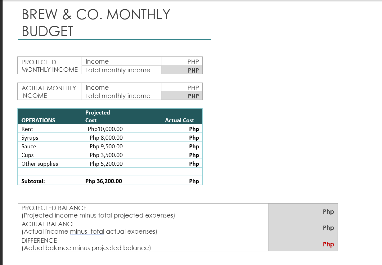 Prepare a budget plan based on the given