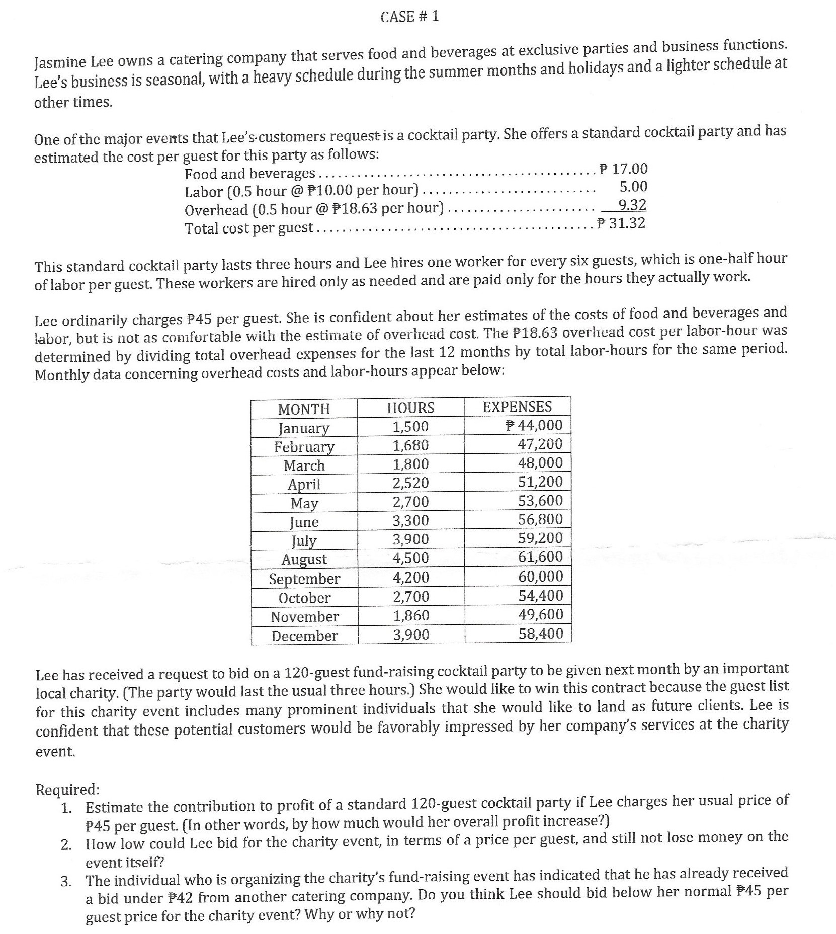 COST ACCOUNTING I need help to answer this. CASE