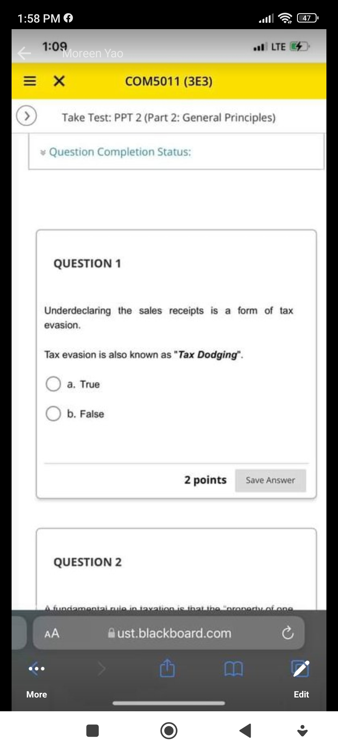 COM5011 (38) G) Take Test: PPT 2 (Part 2: General