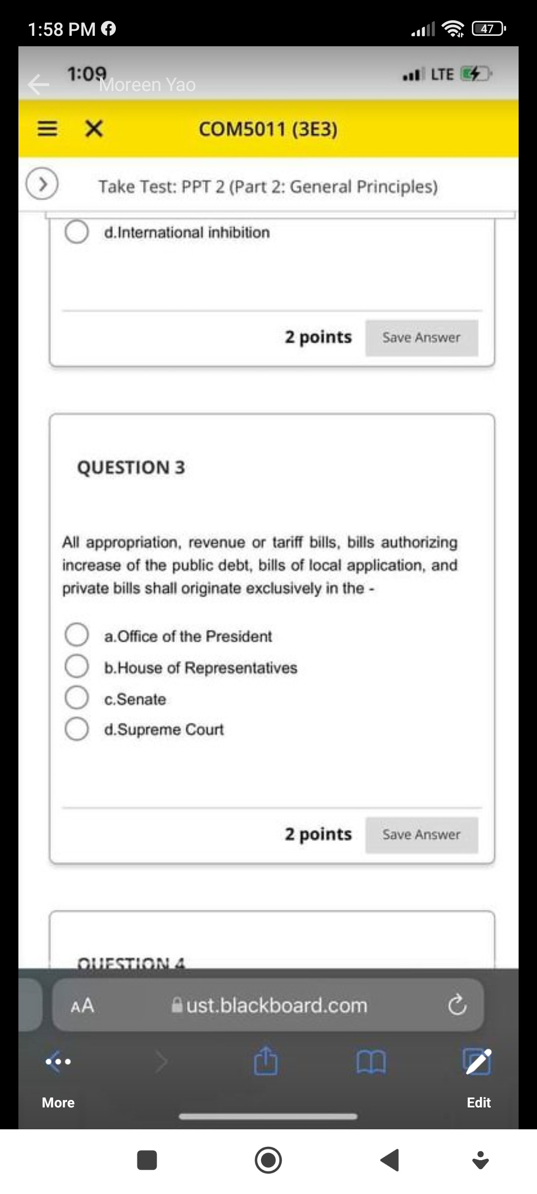 COM5011 (38) G) Take Test: PPT 2 (Part 2: General