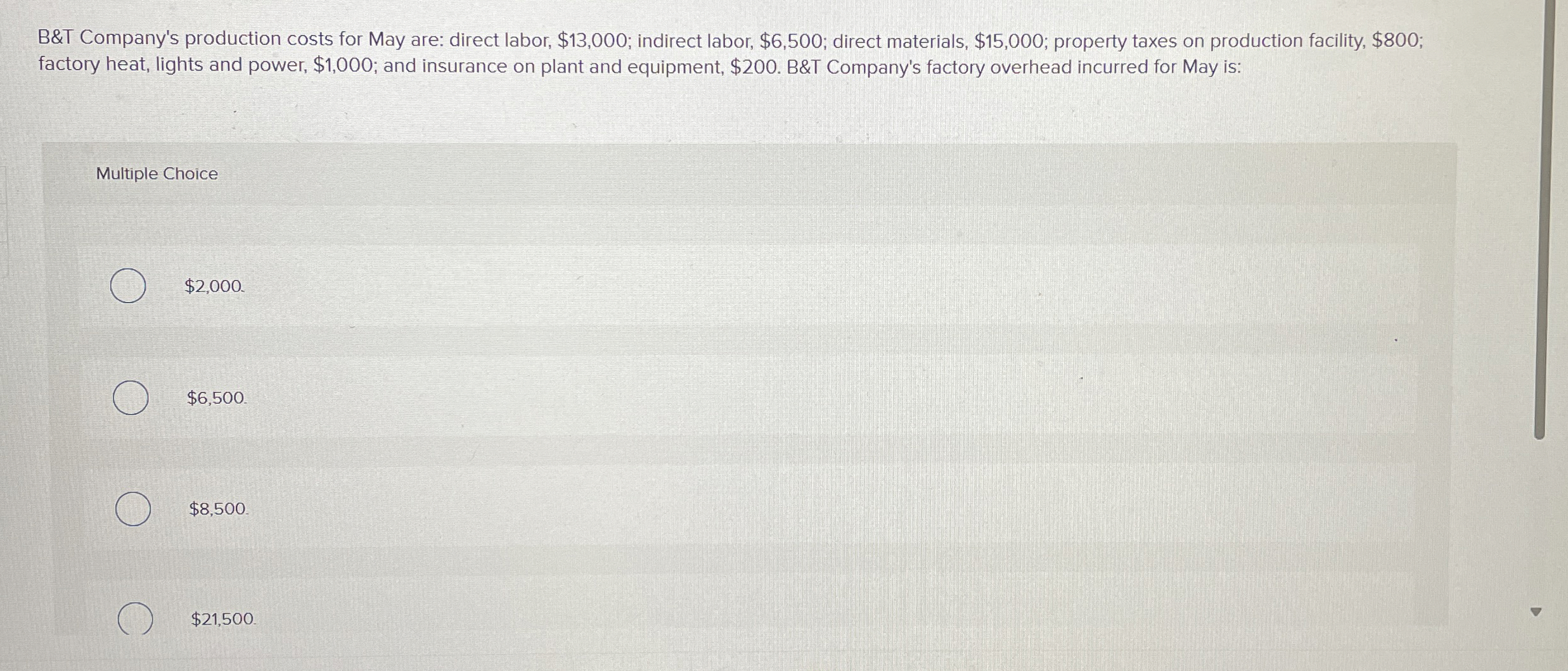 B&T Company's production costs for May are:
