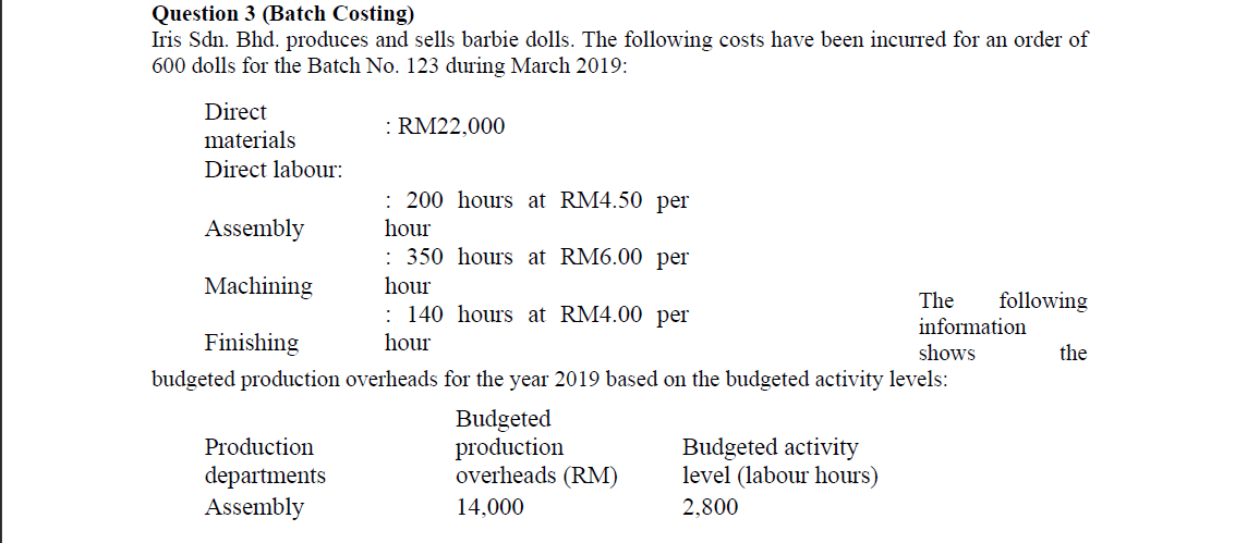 TUTORIAL 5: JOB AND Batch COSTING Student will be
