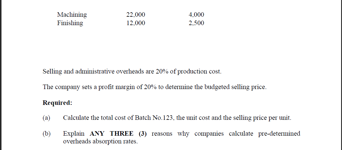 TUTORIAL 5: JOB AND Batch COSTING Student will be