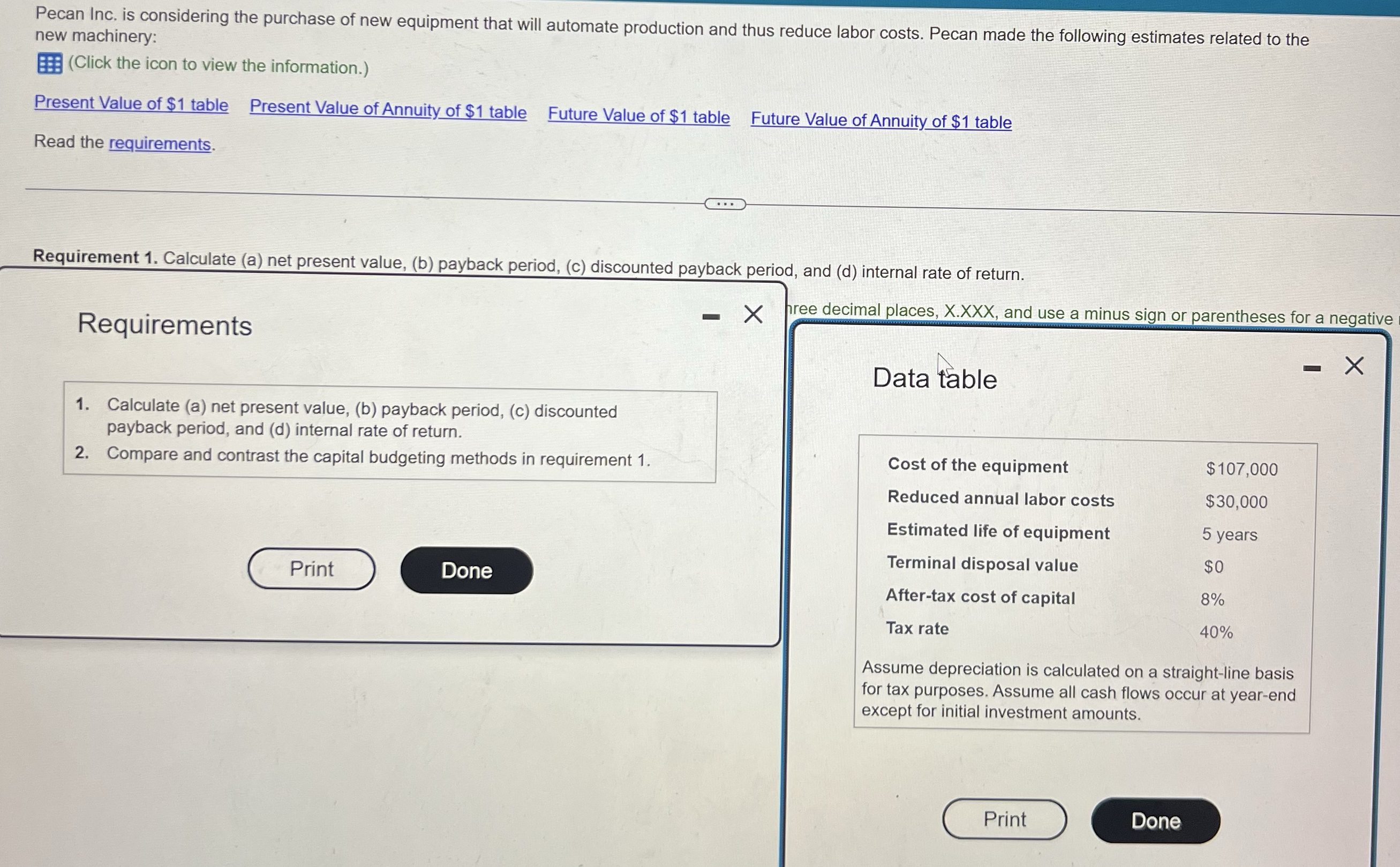 Pecan Inc. is considering the purchase of new