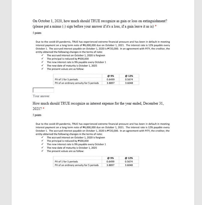 how to answer the problems On October 1, 2020,