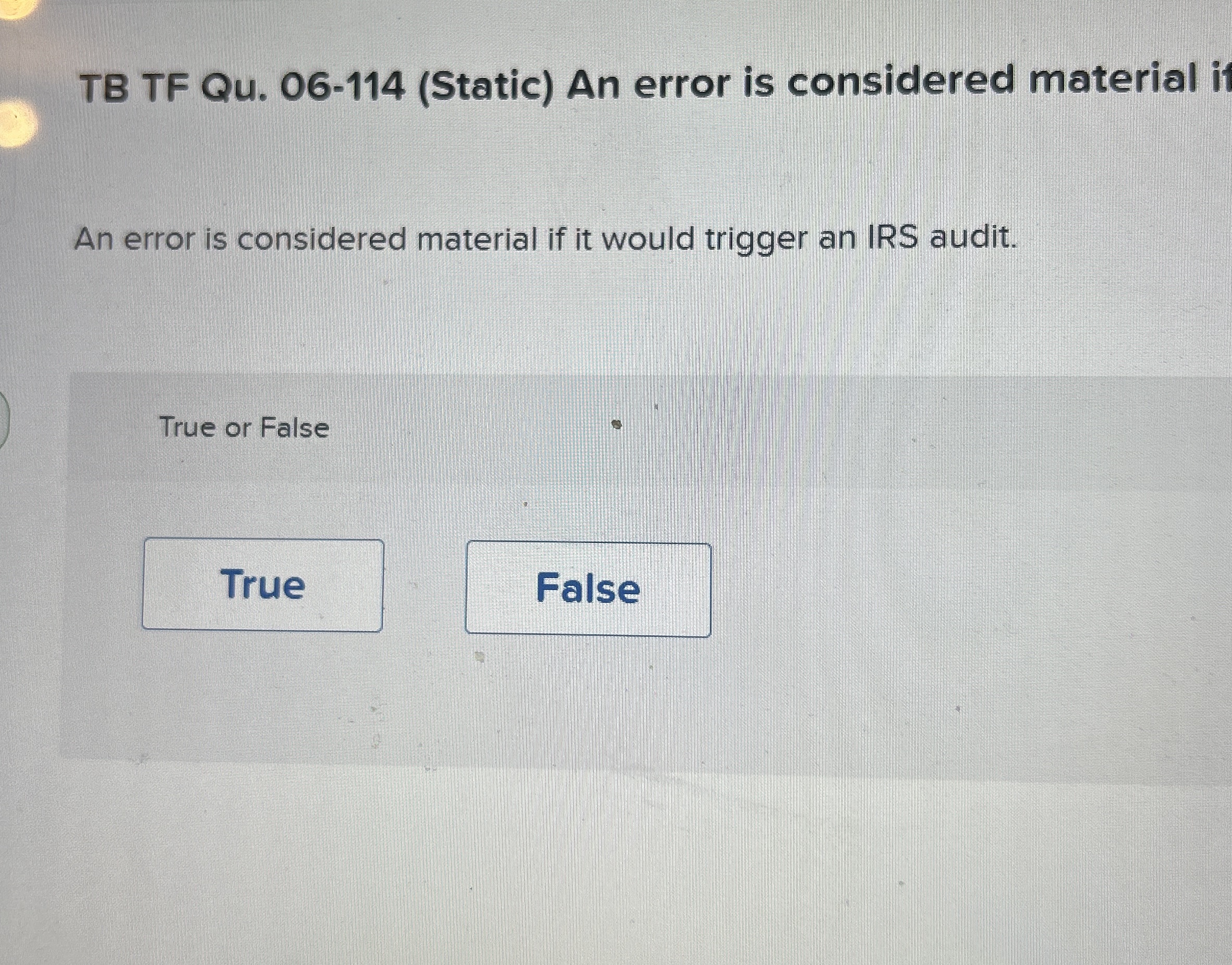 TB TF Qu . 0 6 - 1 1 4 ( Static ) An error is